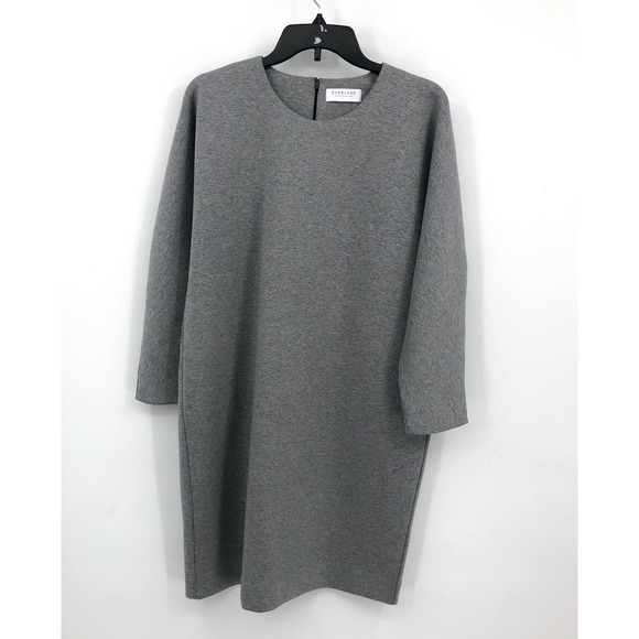 EVERLANE Thick Scuba Knit Relaxed Fit Tunic Dress Large Grey 3/4 Sleeve NWOT - Picture 1 of 7